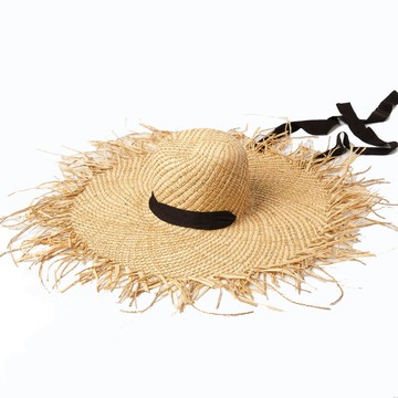 草帽遮陽帽-混編毛鬚綁帶大簷女帽子2色73zr30【獨家進口】【米蘭精品】