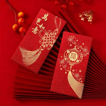 新年禮物 2026 新款簡約通用紅包利是中國風精緻細閃加厚細閃大紅 馬年