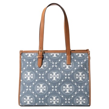 TORY BURCH 老花丹寧托特包 S10158611  牛仔藍  約寬33 x 高27 x 厚13cm