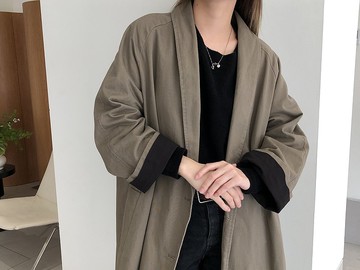 煙灰色長外套 I Ash grey cotton long coat