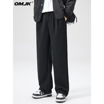 (免運)Omjk黑色休閑西褲春季新款男生褲子直筒寬松百搭長褲闊腿西裝褲