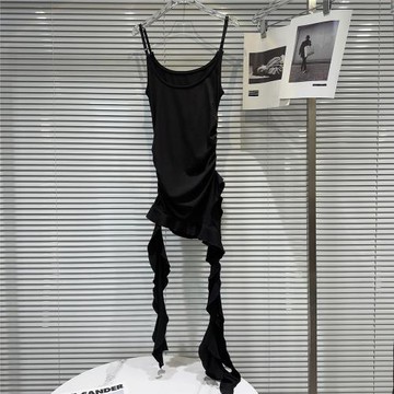 網紅同款2025夏季新款街頭酷辣妹抽繩褶皺布條修身長款吊帶背心女