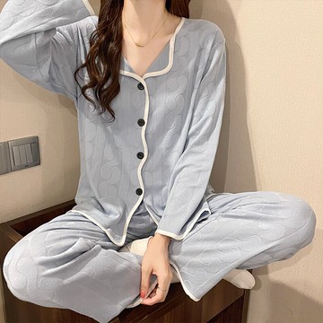 睡衣女士春秋款ins風新款長袖棉質大碼薄款秋冬季開衫家居服套裝