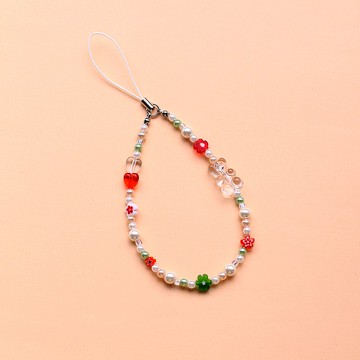 聖誕 透明小熊 小花 串珠手機鍊