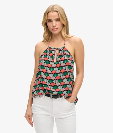 Superdry Women's Ladies Classic Printed Beach Halter Top, Orange and Green, Size: 6 Size: 2