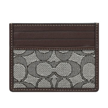 COACH CU117 織布緹花LOGO隨身名片/卡夾.深咖