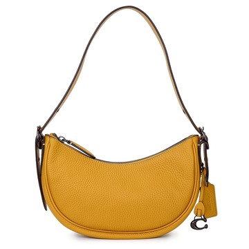 COACH Luna粒紋皮革金屬C字吊飾肩背包(亞麻黃)194365-4｜GoBrand購名牌