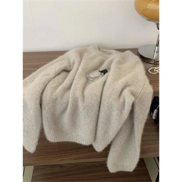 浣熊絨軟糯套頭毛衣女冬季高級感慵懶寬松馬海毛針織打底內搭上衣