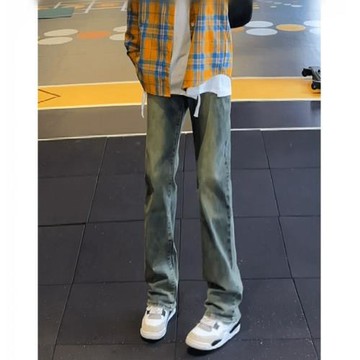 美式復古顯瘦彈力百搭直筒微喇牛仔褲子男女vibe修身黑色長褲潮流