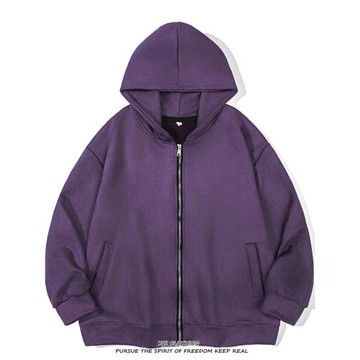 重磅麂皮絨純色連帽衛衣男女情侶款秋季潮流寬松百搭拉鏈開衫外套