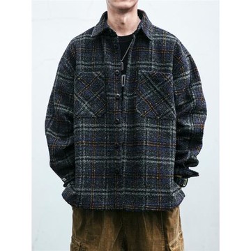 外貿尾單專柜剪標男裝大牌襯衫男秋冬季美式復古休閑長袖襯衣外套