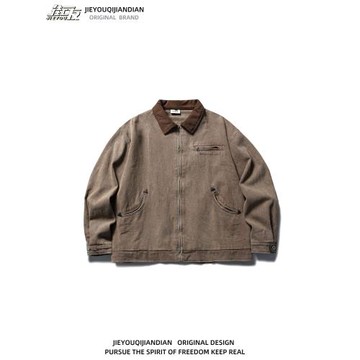 美式底特律vintage夾克外套男士春秋復古牛仔做舊水洗潮古著上衣