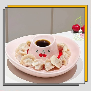 🔥臺灣出貨🔥牛仔帽造型 家用帶蘸料碟餃子盤陶瓷 小吃盤餐具/