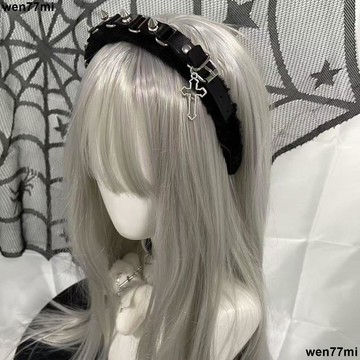 超實惠臘 女髮箍 髮飾 天生少女原創地蕾系自制亞文化頭飾暗黑哥特鉚釘十字架毛絨發箍