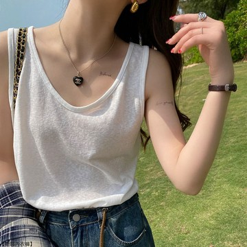 棉麻背心內搭白色寬鬆慵懶上衣無袖打底衫吊帶外穿女