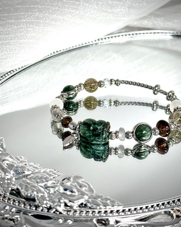 森林秘境綠水晶手鍊 - 綠龍晶貔貅/茶晶/拉長石/月光石