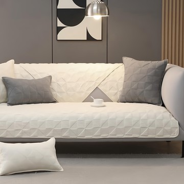 好物良品 輕奢系列全棉立體防滑刺繡沙發墊組合  靠背巾70 × 70cm＋坐墊巾90 × 90cm  幾何米白