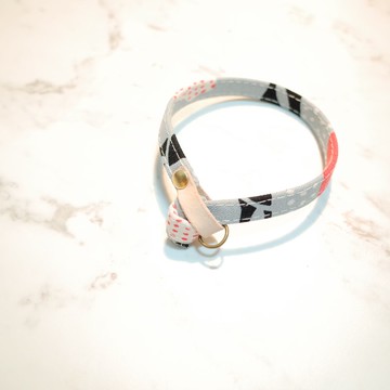 貓 項圈 灰色 花語點點 植楺皮 附鈴鐺 可加購吊牌