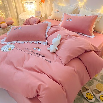 純色彩虹床單被套床品四件套北歐風ins學生宿舍床上三件套床笠款4