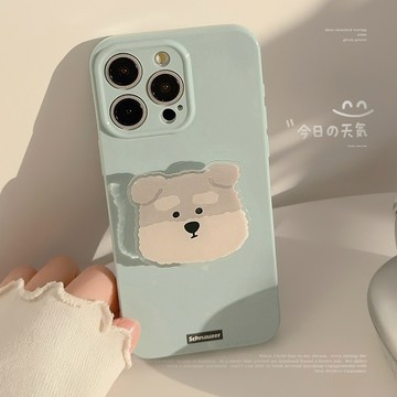 台灣出貨❤奶藍ins小狗支架iphone13適用14手機殼蘋果15pro max原創卡通16軟