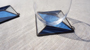 正負空間/玻璃杯墊/掛飾/鑲嵌玻璃/四角藍