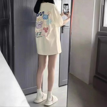 大尺碼高品質純棉T恤 可愛印花短袖 oversize t恤 休閒上衣 寬鬆上衣短袖 純棉短袖t恤 落肩上衣