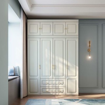 林氏木業北歐簡約純白金色把手四門衣櫃JO11D(附頂櫃)-(H014338413)