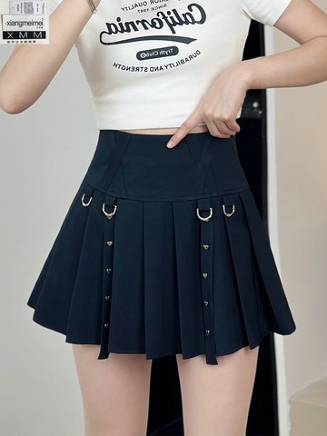 【臺灣公司 可打統編】免運 百褶裙 JK 夏季女裝2024新款休閑工裝黑色裙子高腰a字半身裙辣妹jk百褶短裙 可開發票 全館五折 工廠現貨直銷 新品特價 z10079