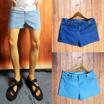 男士純色寬松休閑超短褲簡約三分牛仔短褲高腰女士牛仔直筒短褲潮