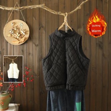 菱形格立領顯瘦百搭馬夾復古盤扣