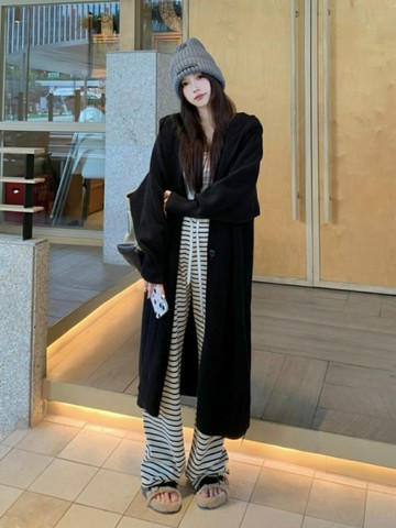 大碼慵懶風連帽針織毛衣外套女2024新款秋季胖MM寬松顯瘦開衫上衣【淘夢屋】