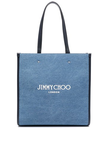 Jimmy Choo - logo-lettering denim tote bag - women - Calf Leather/Denim - One Size - Blue