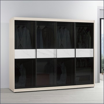 8尺鋁框推門衣櫥黑玻璃衣櫥收納衣櫃 滑門衣櫥 【149B110214】Leader傢居館149-A214+A214+A214+A210