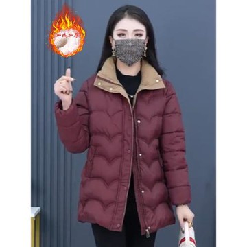 加厚保暖女士棉服2024年冬季新款時尚洋派休閑百搭顯瘦媽媽裝棉衣