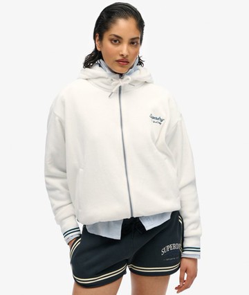 Superdry Women's Country Club Velour Zip Hoodie White Size: 4