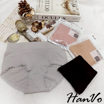 【HanVo】收腹提臀花邊中高腰內褲 舒適柔軟親膚三角褲 獨立包裝 流行少女內褲 內著 A11-5209