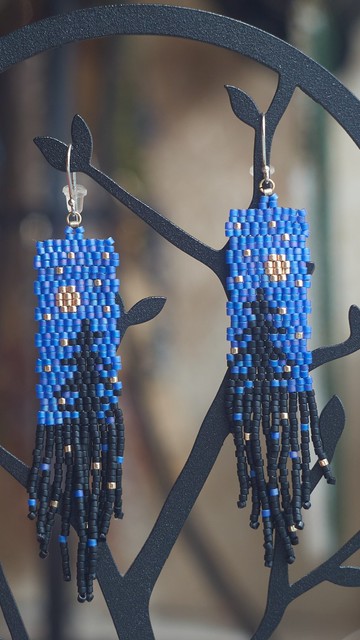 松樹藍天日本珠純銀耳環圖片