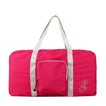 [平輸版]agnes b. 銀槓蜥蜴輕便旅行袋-桃/真品平輸