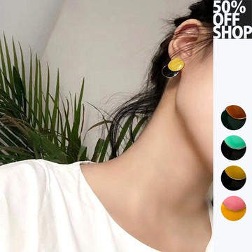 50%OFF SHOP個性簡約撞色重疊圓形幾何拼色耳環【IU037405ER】