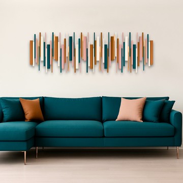 大型現代木質壁掛雕塑 青綠 粉膚 奶油白 搭配銅或鉻點綴