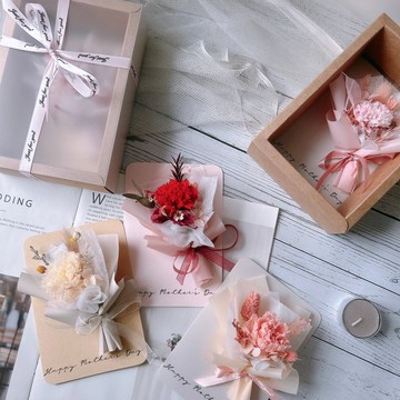 母親節卡片 康乃馨永生小花束卡片 附紙盒