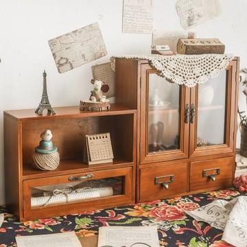 【台灣公司 可打統編】桌面收納盒辦公桌化妝品抽屜式復古木質物品置物架桌上木盒儲物盒 y8183