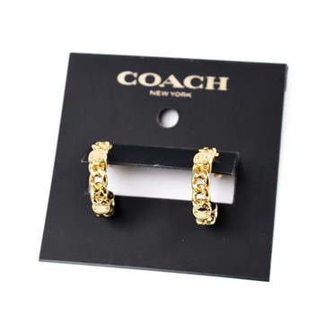 COACH Chain Hoop 晶鑽鍊圈針式耳環-金色