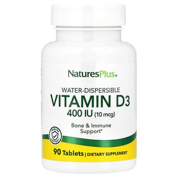 NaturesPlus, 水分散維生素 D3，10 微克（400 國際單位），90 片