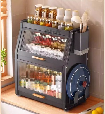 廚房調料收納盒置物架家用多功能帶蓋油鹽醬醋調味品密封臺面柜箱【步行者戶外生活館】