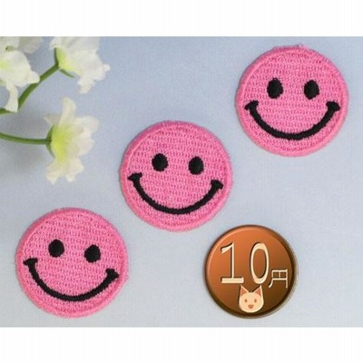 送料63円/スマイルマークSピンクa3枚セット/アイロンワッペン/刺繍/アップリケ/ニコニコ/ニコちゃんマーク