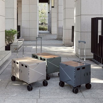 Ligfe 擴充式折疊收納手推車 藍灰/冷杉綠/沙色 贈彈力繩 - 泥灰