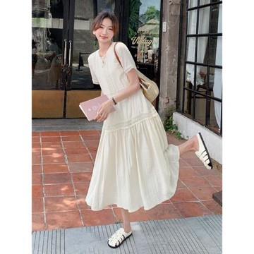 胖mm蕾絲拼接亞麻連衣裙女慵懶初戀裙法式復古大碼設計感棉麻裙子