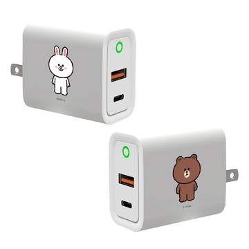 【正版授權】LINE FRIENDS經典-熊大和兔兔USB3.0+PD20W雙孔充電器