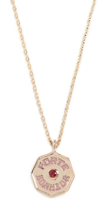 Marlo Laz 14k Mini Porte Bonheur Enamel Coin Necklace Yellow Gold/Pink Ruby One Size
